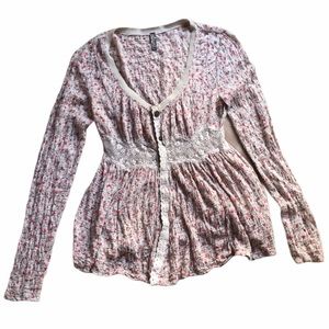 FREE PEOPLE lace & button down long sleeve blouse